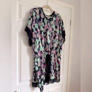 Rochas silk tie-waist abstract printed summer resort dress - size FR 42 (US 12)